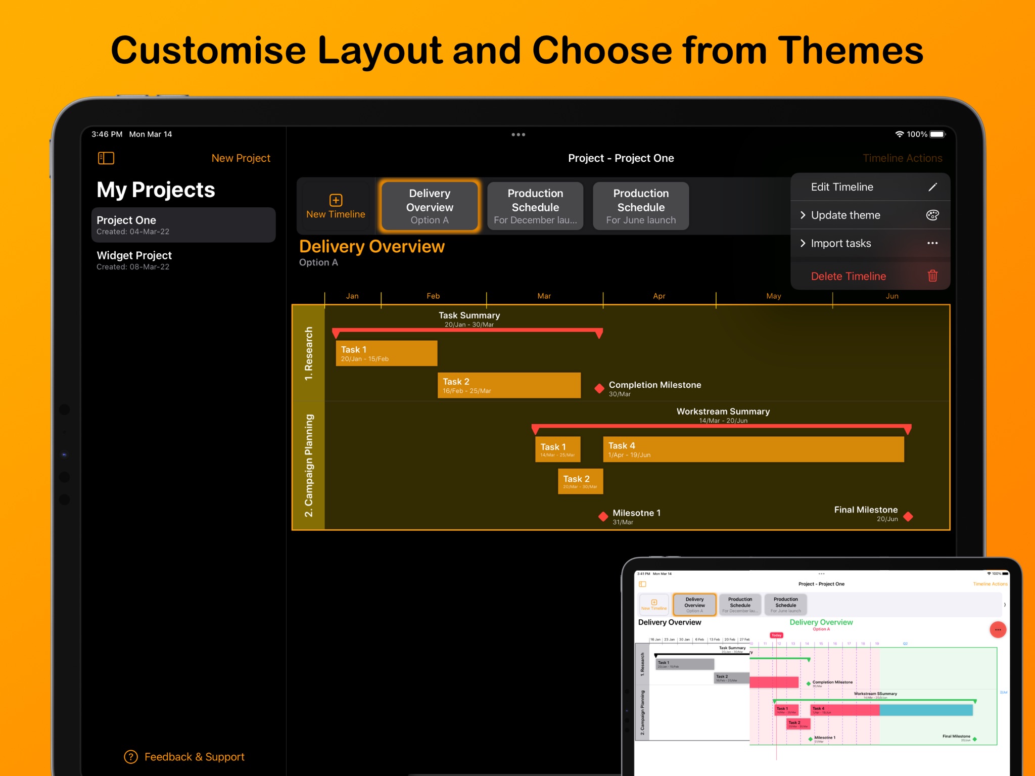 Customise layout and choose from themes on iPad
